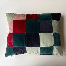 Load image into Gallery viewer, Blue mix Patchwork Velvet fabric rectangle lumbar cushion 34 x 43cm