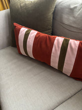 Load image into Gallery viewer, Large Rectangle terracotta striped velvet cushion
