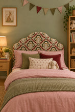 Load image into Gallery viewer, Handmade Upholstered Single Scalloped Embroidered Fabric Headboard