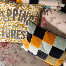Load image into Gallery viewer, Green mix Patchwork Velvet fabric rectangle lumbar cushion 34 x 43cm