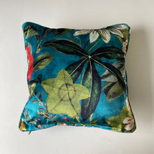Load image into Gallery viewer, Square piped Passiflora print velvet piped cushion