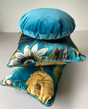Load image into Gallery viewer, Square piped Passiflora print velvet piped cushion