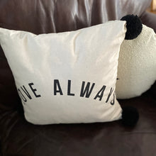 Load image into Gallery viewer, Love Always pom pom trim 34cm square handmade cushion