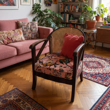 Load image into Gallery viewer, Vintage woven cane tub chair with beautifully reupholstered seat in a Designer velvet