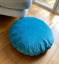 Load image into Gallery viewer, Large Velvet round light teal floor cushion