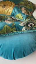 Load and play video in Gallery viewer, Large Velvet round light teal floor cushion