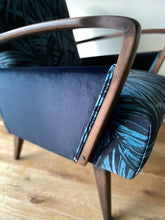 Load image into Gallery viewer, Mid Century Atomic armchair sustainably reupholstered in Linwood butterfly palm