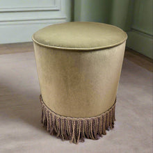 Load image into Gallery viewer, Sage green velvet fringed pouffe
