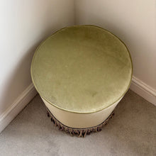 Load image into Gallery viewer, Sage green velvet fringed pouffe
