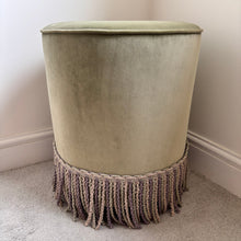 Load image into Gallery viewer, Sage green velvet fringed pouffe
