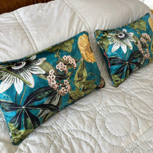 Load image into Gallery viewer, Rectangle Passiflora print velvet piped cushion

