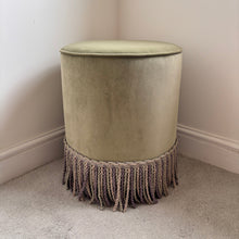 Load image into Gallery viewer, Sage green velvet fringed pouffe
