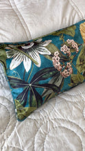 Load image into Gallery viewer, Rectangle Passiflora print velvet piped cushion
