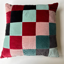 Load image into Gallery viewer, Blue mix Patchwork Velvet fabric rectangle square cushion 42 x 42 cm
