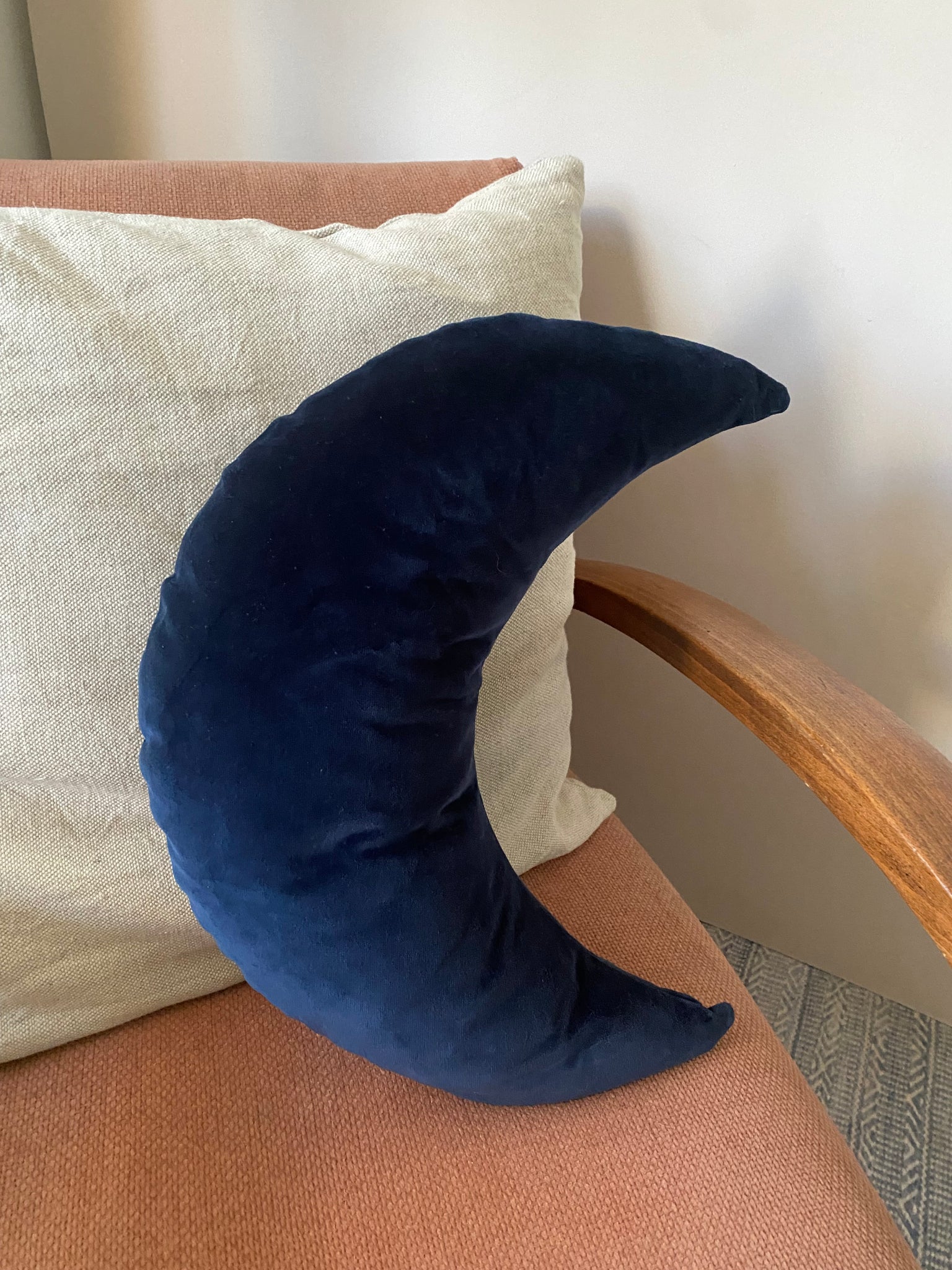 Navy Crescent moon velvet cushion - Main Image