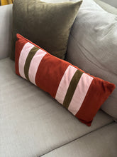 Load image into Gallery viewer, Large Rectangle terracotta striped velvet cushion
