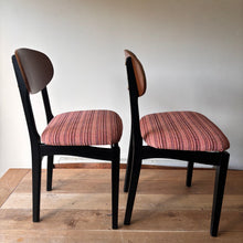 Load image into Gallery viewer, Pair of refurbished striped coral Retro MCM dinning room or home office chairs
