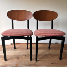 Load image into Gallery viewer, Pair of refurbished striped coral Retro MCM dinning room or home office chairs
