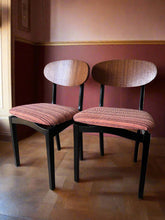 Load image into Gallery viewer, Pair of refurbished striped coral Retro MCM dinning room or home office chairs

