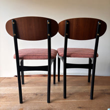 Load image into Gallery viewer, Pair of refurbished striped coral Retro MCM dinning room or home office chairs
