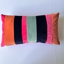 Load image into Gallery viewer, Striped Velvet Lumbar Cushion: Pink, Coral &amp; Navy - Handmade
