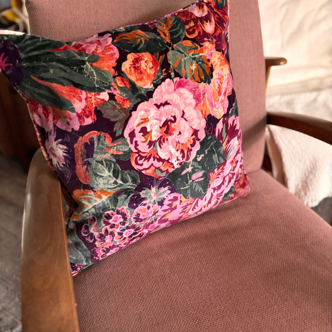 Sanderson Very peony and Roses velvet cushion 48 x 48cm