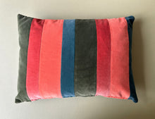 Load image into Gallery viewer, Green, coral mix stripe Velvet fabric rectangle lumbar cushion 37 x 49cm
