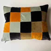 Load image into Gallery viewer, Green mix Patchwork Velvet fabric rectangle lumbar cushion 34 x 43cm
