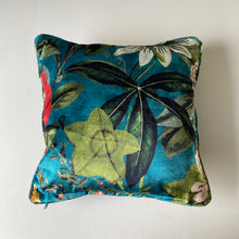 Load image into Gallery viewer, Square piped Passiflora print velvet piped cushion
