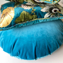 Load image into Gallery viewer, Large Velvet round light teal floor cushion
