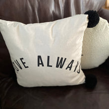 Load image into Gallery viewer, Love Always pom pom trim 34cm square handmade cushion
