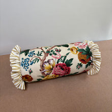 Load image into Gallery viewer, Vintage floral print ruffle bolster 43 x 18 cm handmade cushion
