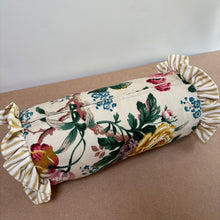 Load image into Gallery viewer, Vintage floral print ruffle bolster 43 x 18 cm handmade cushion
