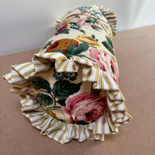 Load image into Gallery viewer, Vintage floral print ruffle bolster 43 x 18 cm handmade cushion
