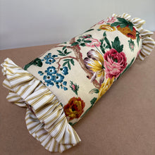 Load image into Gallery viewer, Vintage floral print ruffle bolster 43 x 18 cm handmade cushion
