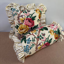Load image into Gallery viewer, Vintage floral print ruffle bolster 43 x 18 cm handmade cushion
