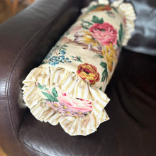 Load image into Gallery viewer, Vintage floral print ruffle bolster 43 x 18 cm handmade cushion
