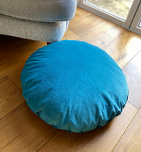 Load image into Gallery viewer, Large Velvet round light teal floor cushion
