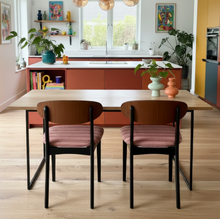 Load image into Gallery viewer, Pair of refurbished striped coral Retro MCM dinning room or home office chairs
