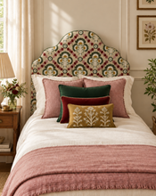 Load image into Gallery viewer, Handmade Upholstered Single Scalloped Embroidered Fabric Headboard

