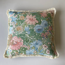 Load image into Gallery viewer, Marika vintage floral by Sanderson &amp; Co large fringed square cushion 48 x 48cm
